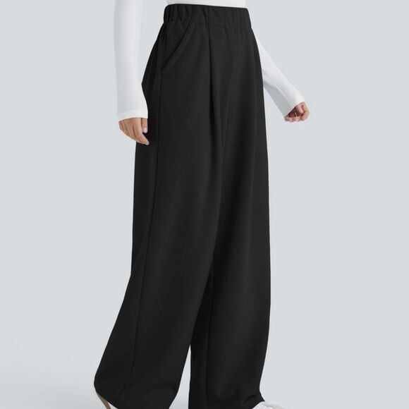 Halara Black Wide Leg Heavy Fleece Pull On Sweatpants Size XL PETITE - Picture 1 of 9